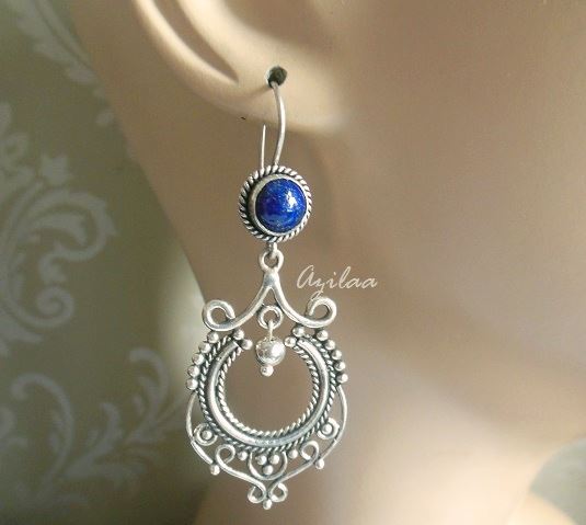 Lapis lazuli earrings - Lapis earrings - artisan earrings - silver