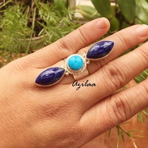 Lapis  turquoise Artisan sterling silver gemstone handmade ring