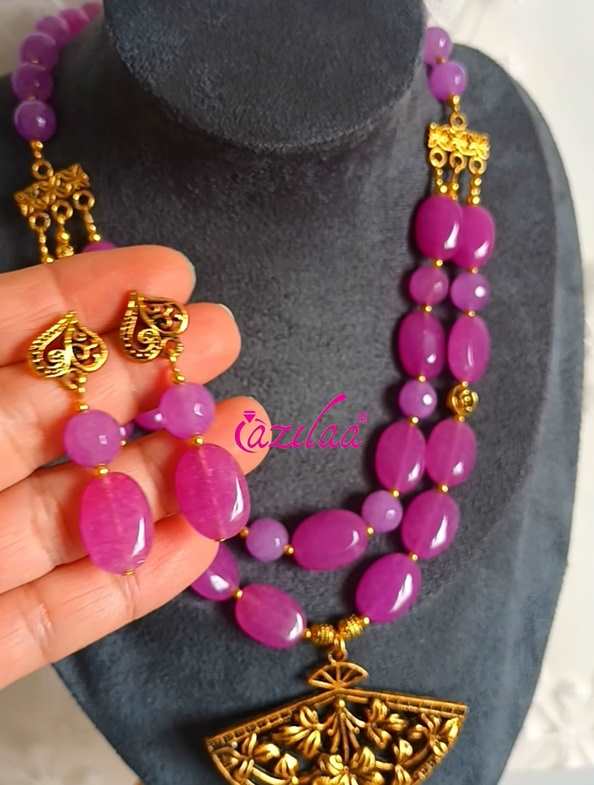 Lavender beaded golden gemstone designer beaded jewelry