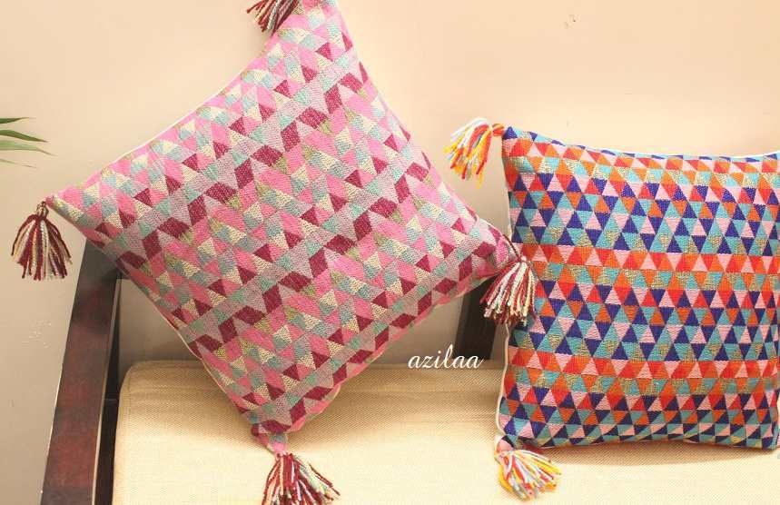 Lavender geometric handloom handmade cushion cover 18 inches