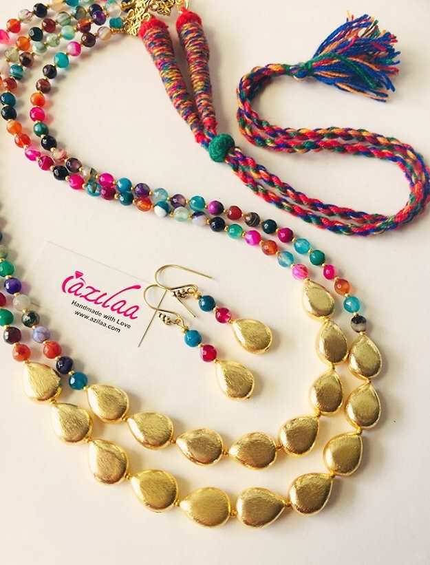 Layered multi color designer gemstone drop bead necklace set at ₹2950 ...