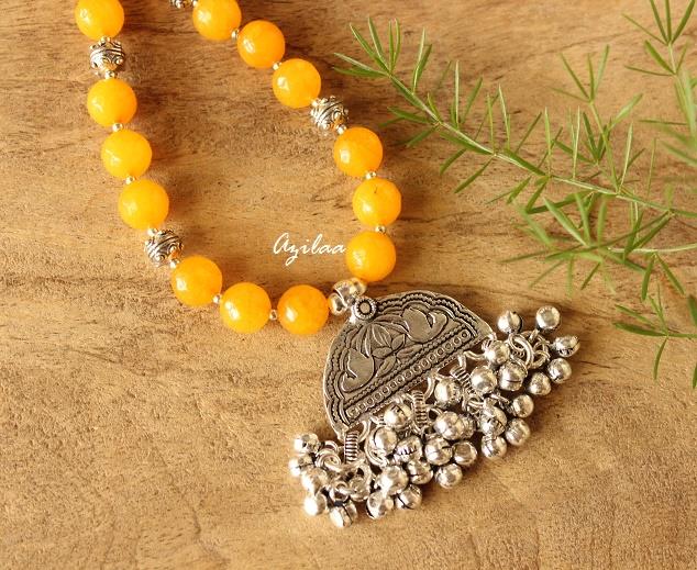 Light Orange yellow gemstone handmade Pendant necklace earring