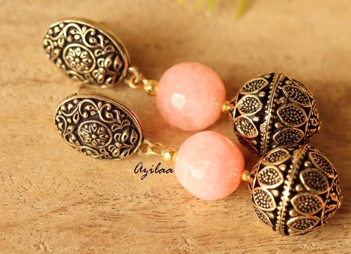 Light pink Antique Gold tone handmade earrings