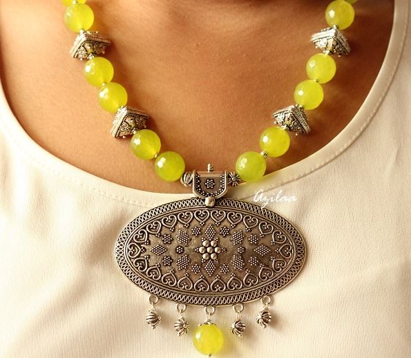Lime Green Statement artisan handmade necklace earrings set
