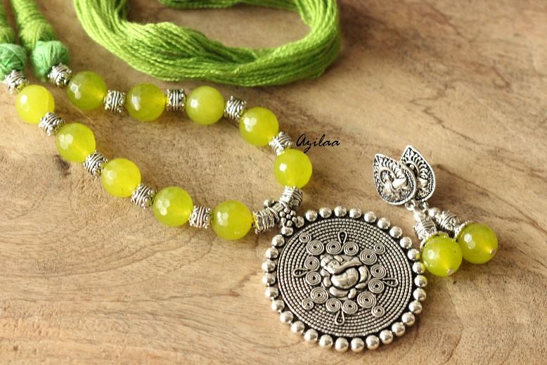 Lime Green Statement artisan handmade necklace earrings set