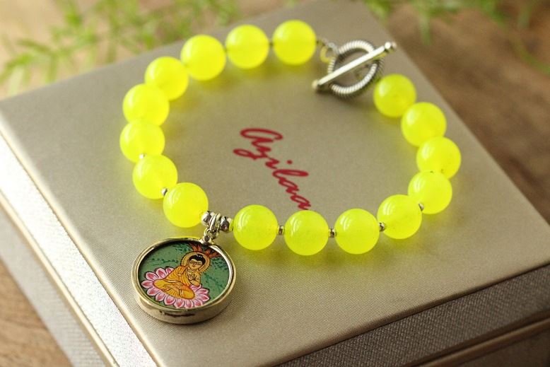 Lime Green beaded  Buddha charm gemstone yoga handmade bracelet