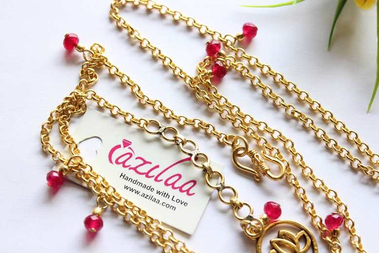 Lotus charm Maroon gemstone gold plated waist chain