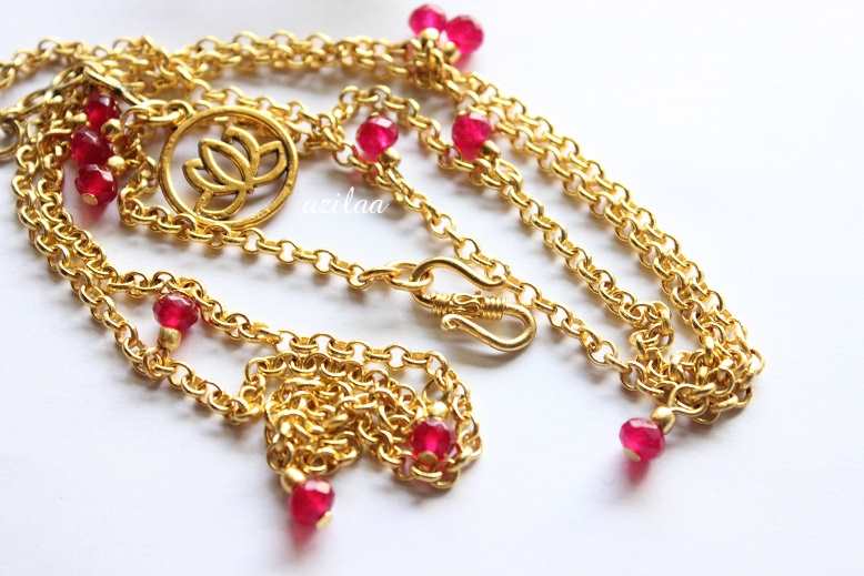 Lotus charm Maroon gemstone gold plated waist chain