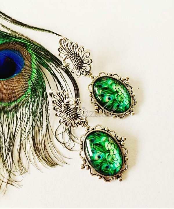 Majestic Peacock green Statement handmade necklace set