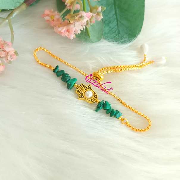 Malachite Designer gemstone golden chain charm pearl bracelet