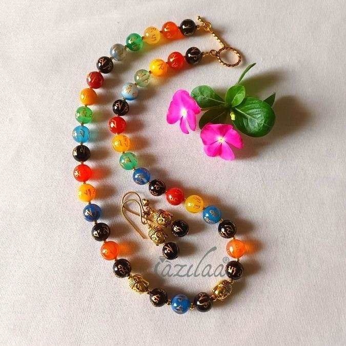 Mantra Buddha multi gemstone necklace set