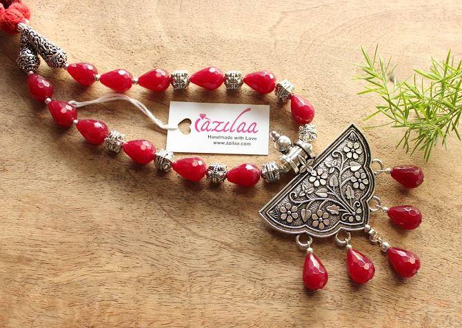 Maroon Ethnic Statement Gemstone artisan handmade necklace set