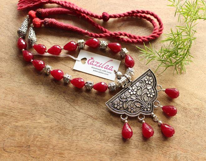 Maroon Ethnic Statement Gemstone artisan handmade necklace set