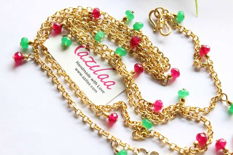 Maroon Green gemstone gold plated waist chain