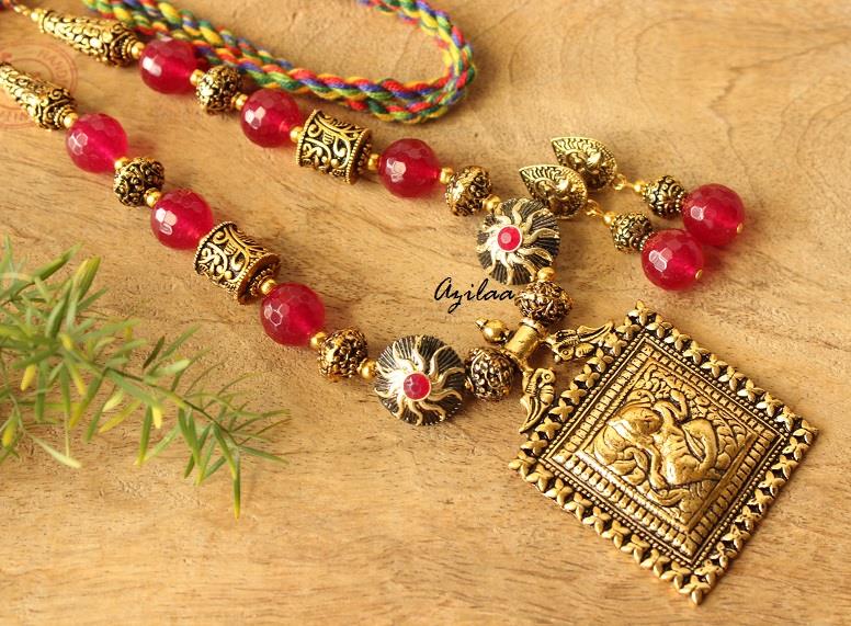 Royal Maroon antique Gold Statement handmade necklace set