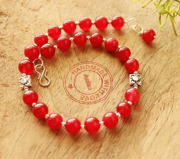 Maroon beaded Gemstone handmade silver tone Anklet