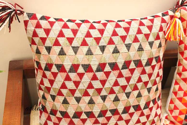 Maroon geometric orange handloom handmade cushion cover 