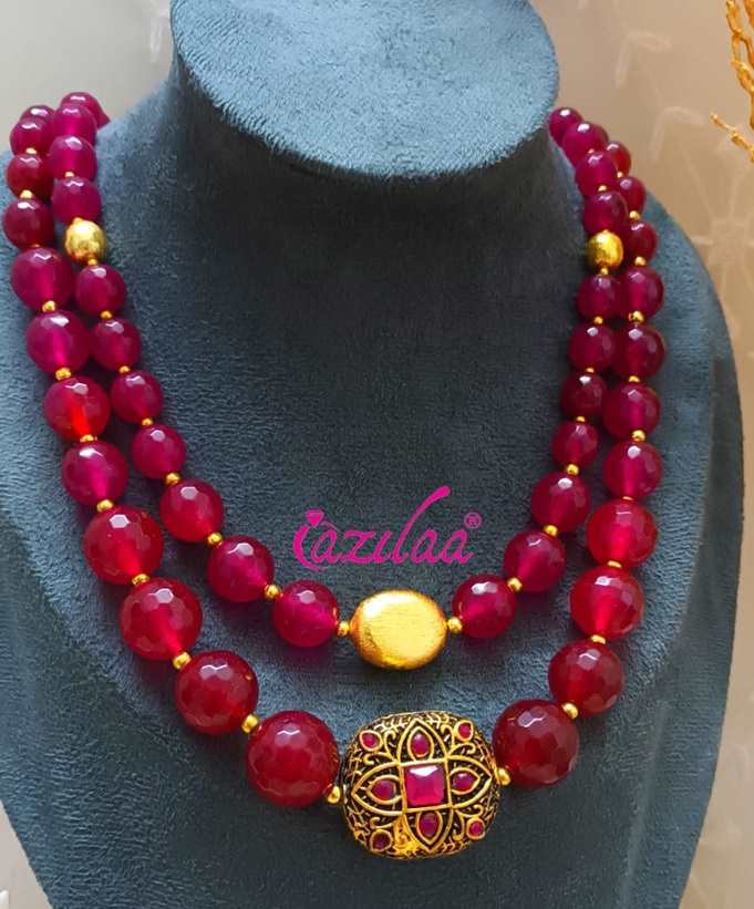 Maroon two beaded golden gemstone designer beaded jewelry