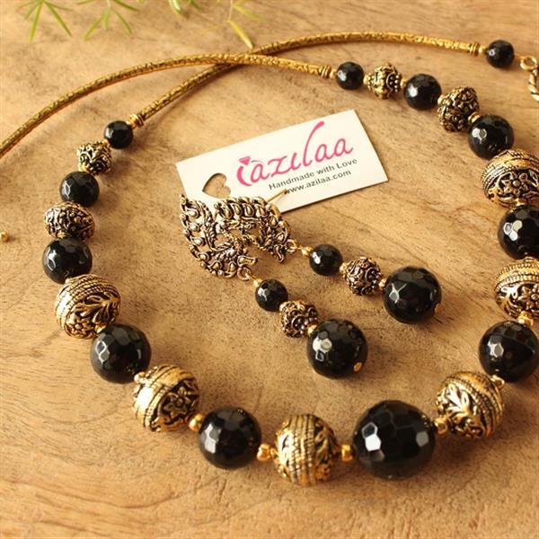 Amazon.com: 4mm Black Onyx and 14kt Gold Filled Hammered Beads Beaded  Necklace. Men Women Unisex. Made to your size. : Handmade Products