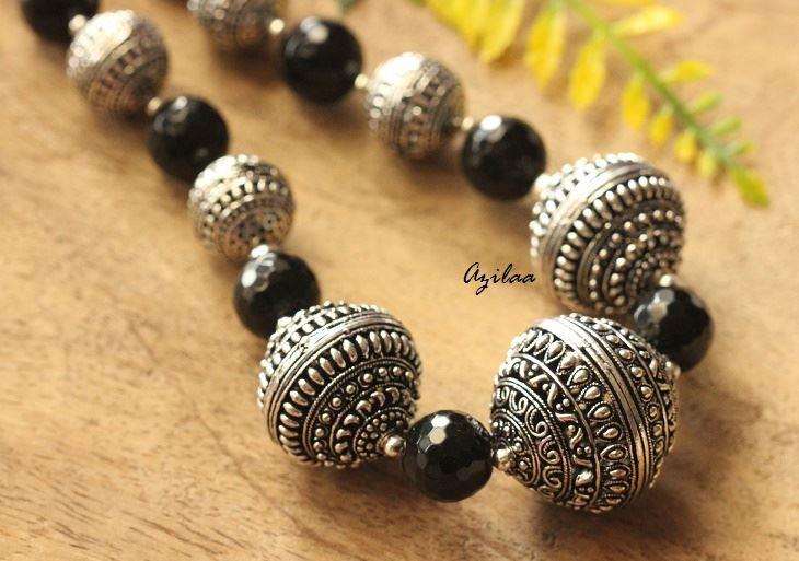 Statement Ethnic Black gemstone handmade necklace set
