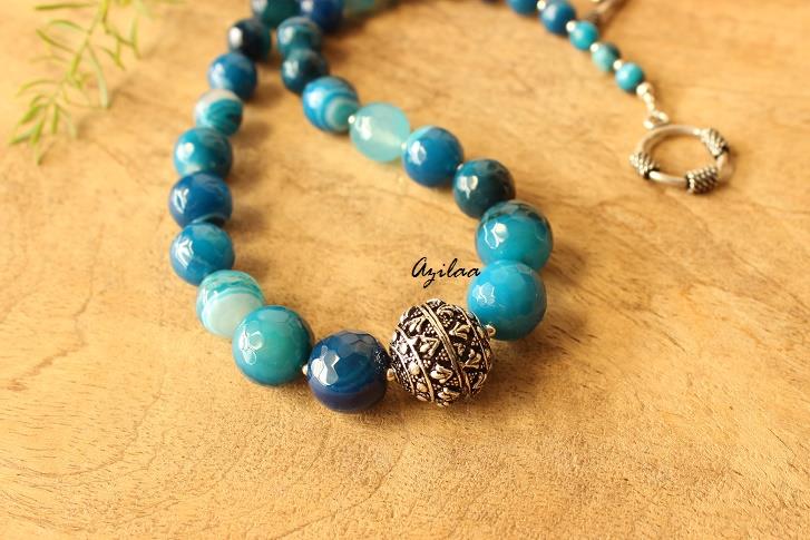 Modern statement agate blue stone necklace and earrings set