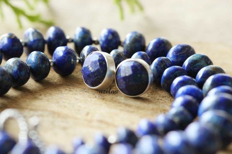 Modern Lapis lazuli gemstone necklace earring set