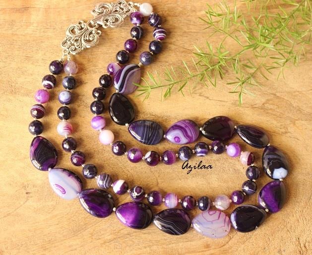 purple agate amethyst handmade beaded gemstone necklace boho jewellery