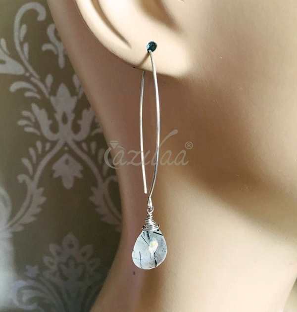 OOAK Modern Rutil quartz gemstone sterling silver drop earrings