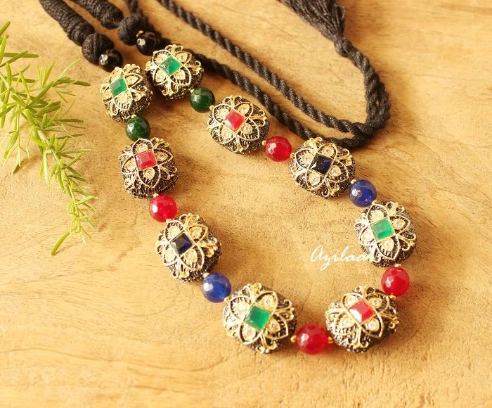 Antique beaded necklace, Ethnic necklace jewelry for saree