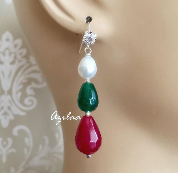 Beaded pearl designer gemstone necklace earrings set