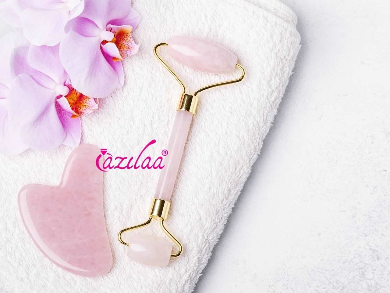 Natural Rose quartz roller and Gua sha set 