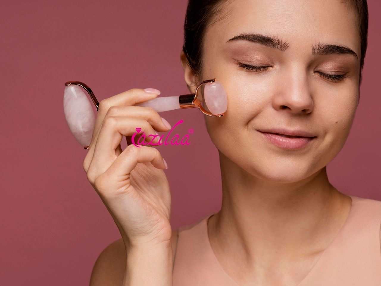 Natural Rose quartz roller and Gua sha set 