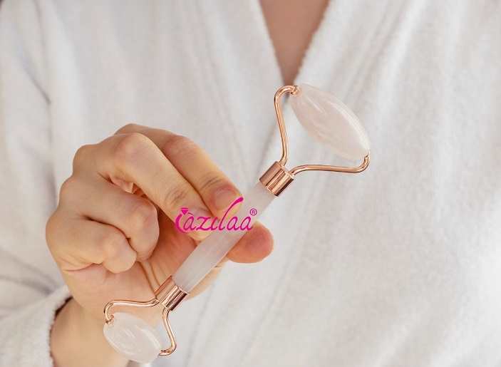 Natural gemstone Rose quartz roller 