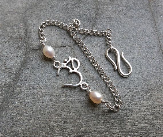 OM pearl sterling silver bracelet, handmade artisan bracelet