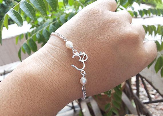 OM pearl sterling silver bracelet, handmade artisan bracelet