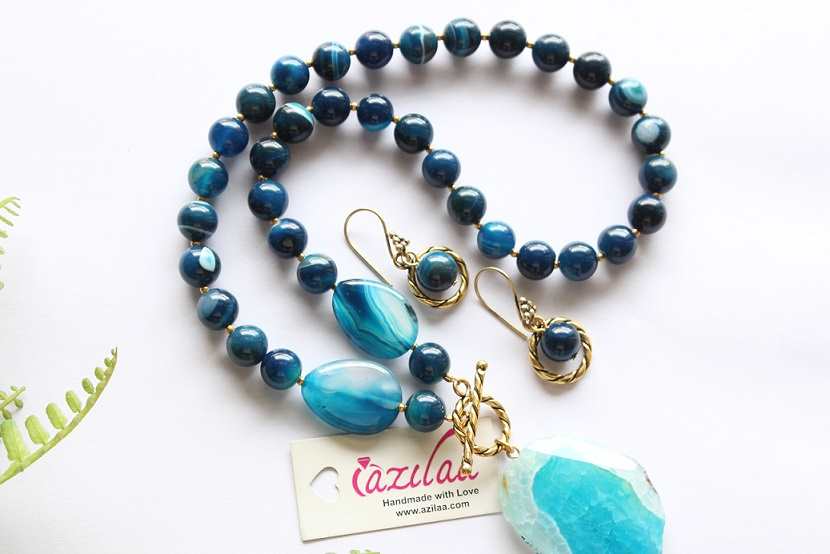 OOAK Island necklace earrings set antique gold tone