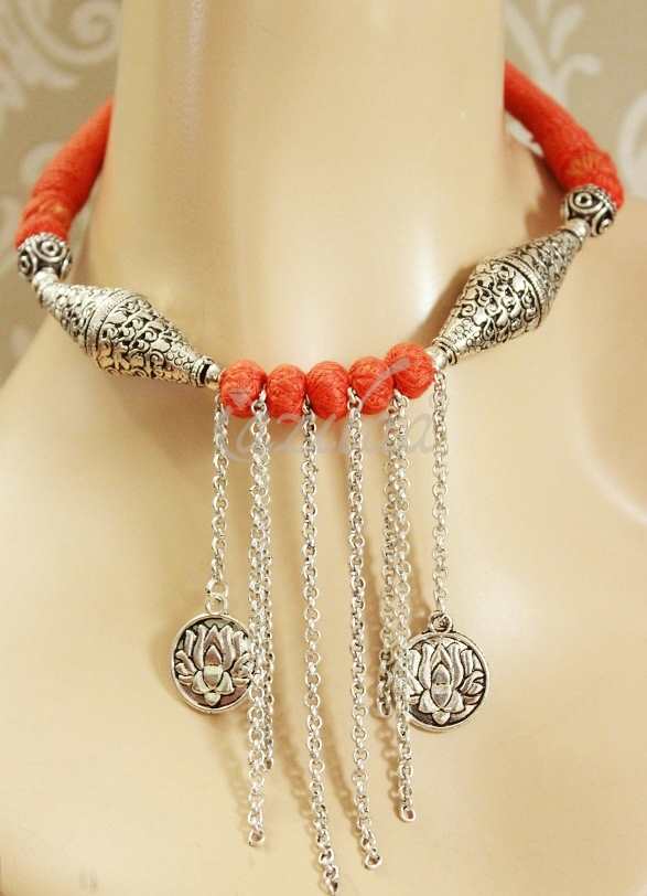 ORANGE Statement  lotus drop designer handmade necklace