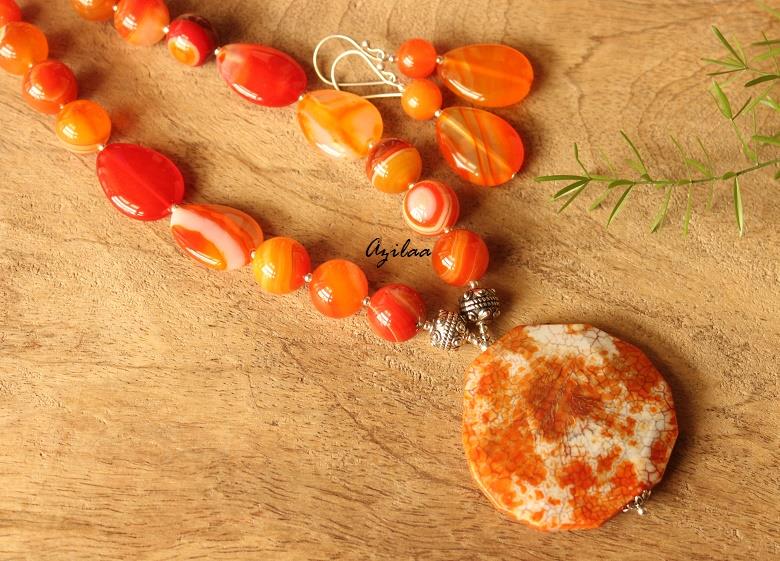 Orange Statement designer gemstone beaded necklace Set