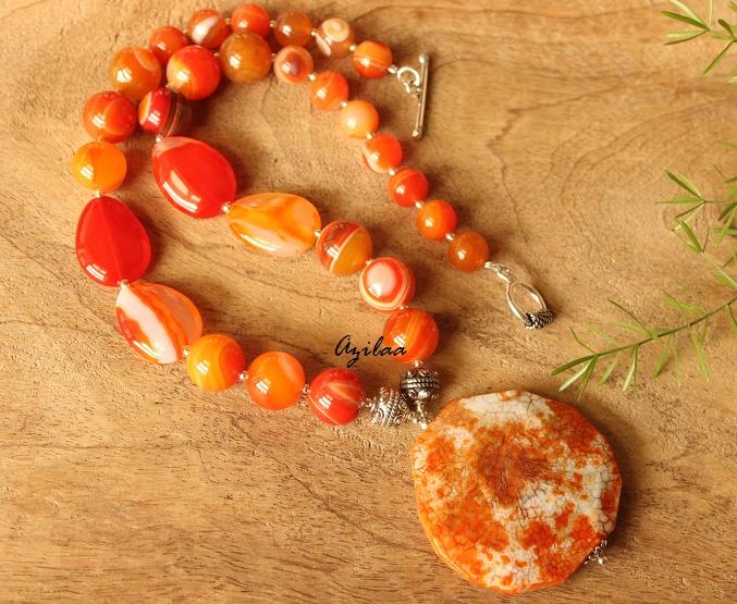 Orange Statement designer gemstone beaded necklace Set