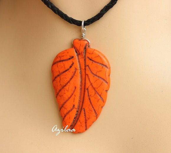 Orange leaf gemstone carved pendant