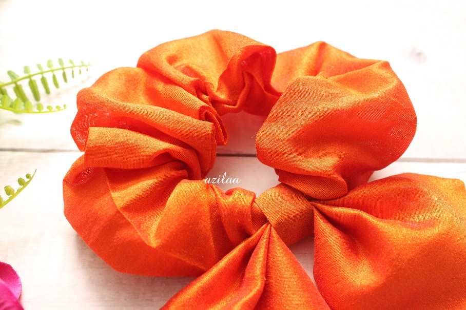 Orange silk handmade large bow scrunchie