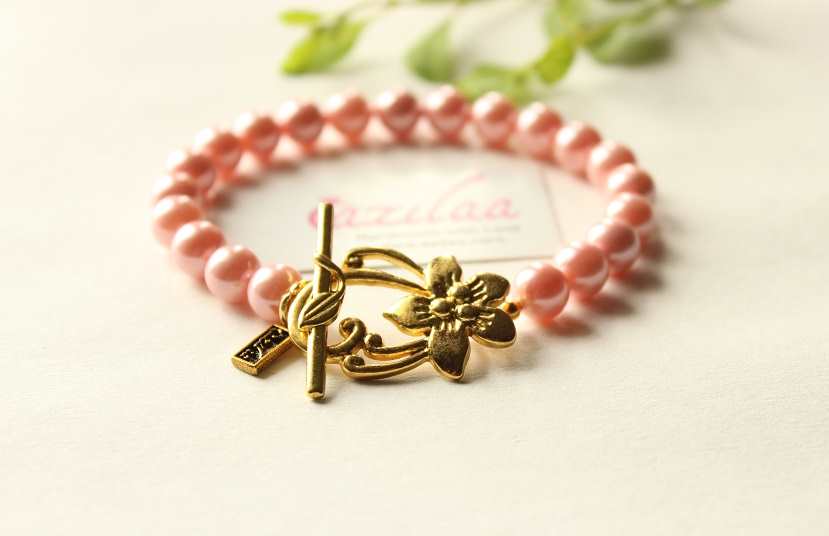 PASTEL Pink shell Pearl designer golden BRACELET