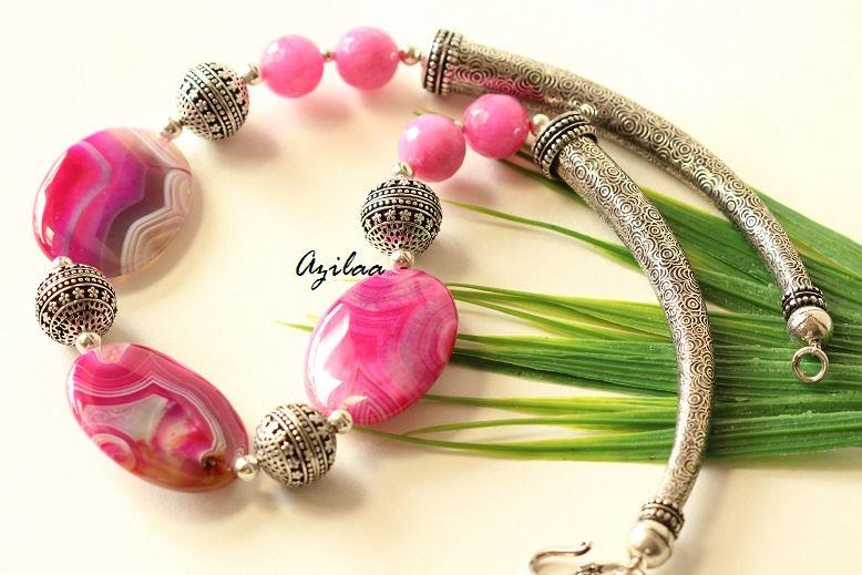 PINK chunky agate gemstone artisan handmade necklace set