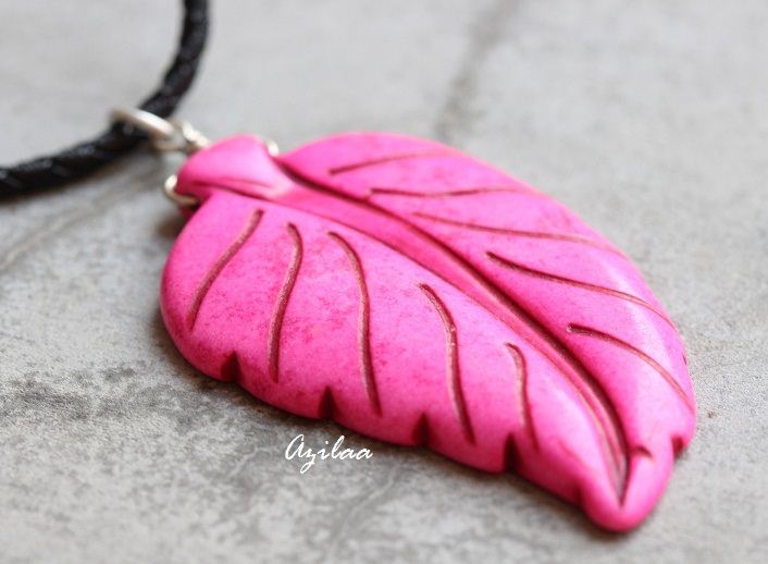 PINK pendant - Leaf pendant - Carved pendant - sterling silver 