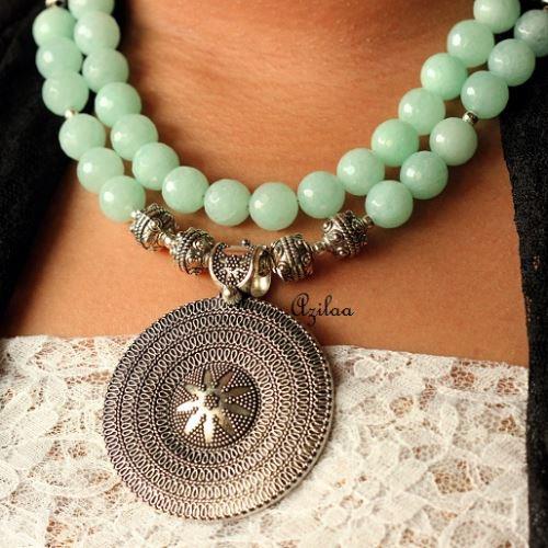 Sea Green And White Necklace Set - Riana - East Boutique