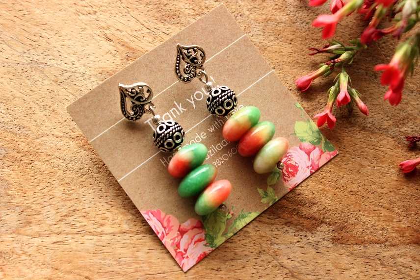 Peach green designer spring gemstone silver necklace set