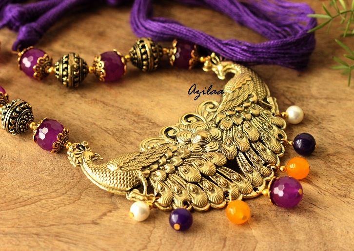 Peacock Antique Gold Statement handmade necklace set