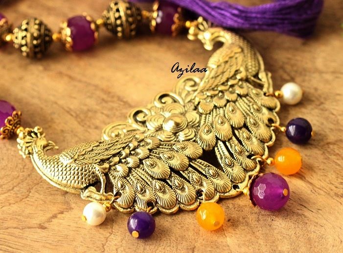 Peacock Antique Gold Statement handmade necklace set
