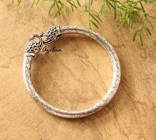 Peacock head bangle bracelet oxidized silver plated