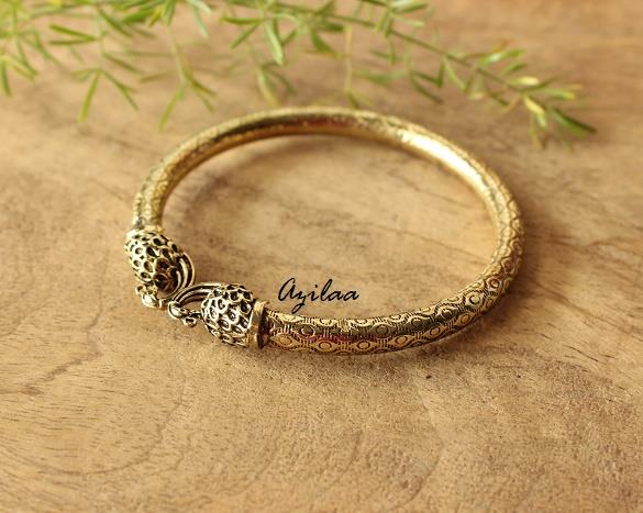 Handmade Peacock oxidized antique gold tone bangle bracelet